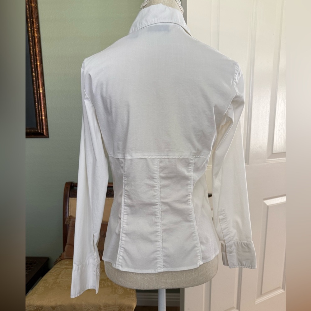 New York & Company Cotton Blend White Button-Down Stretchy Shirt - Picture 4 of 6